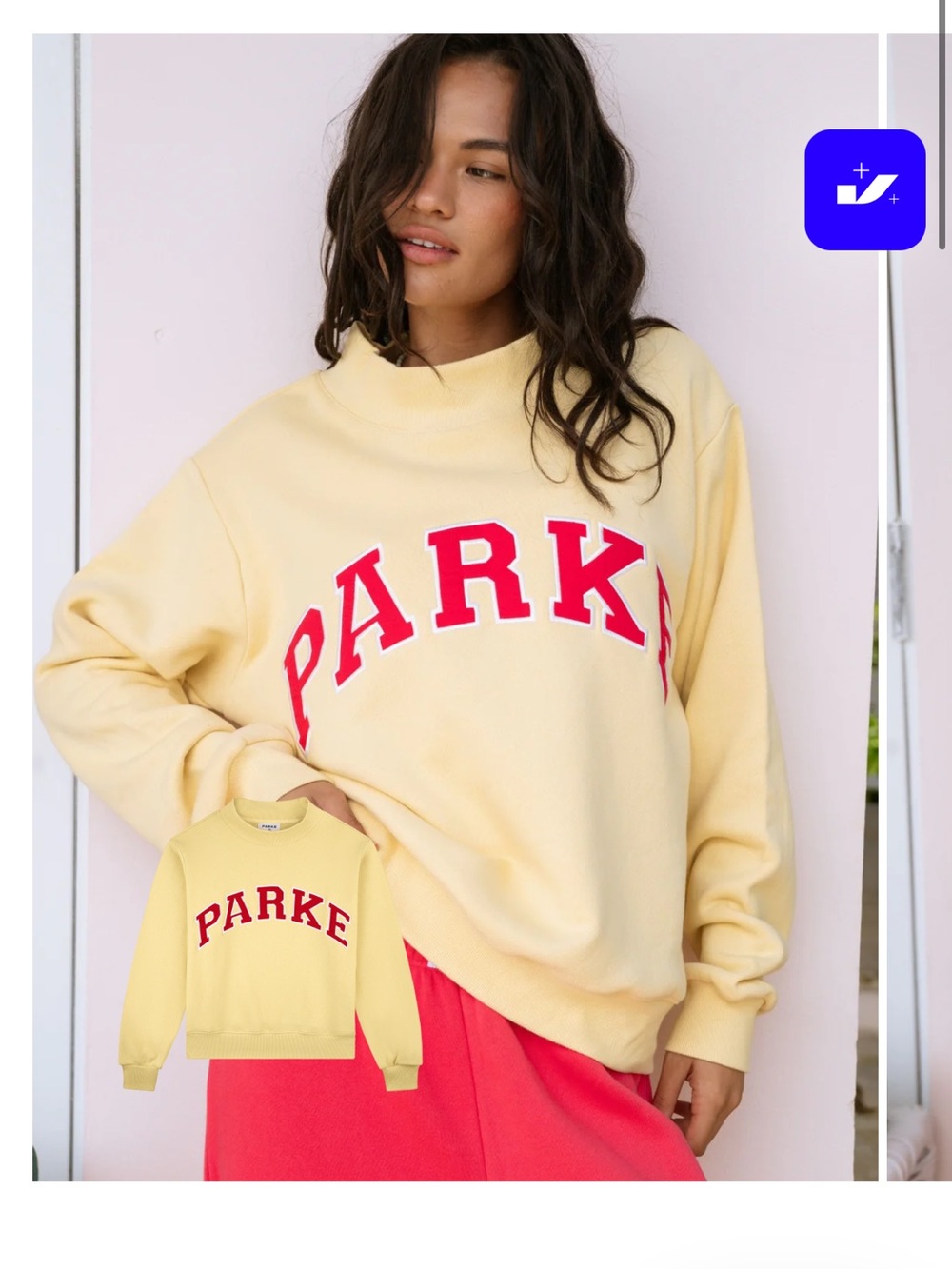 Parker Yellow Crewneck Sweatshirt with Pink Logo color lemonade size small